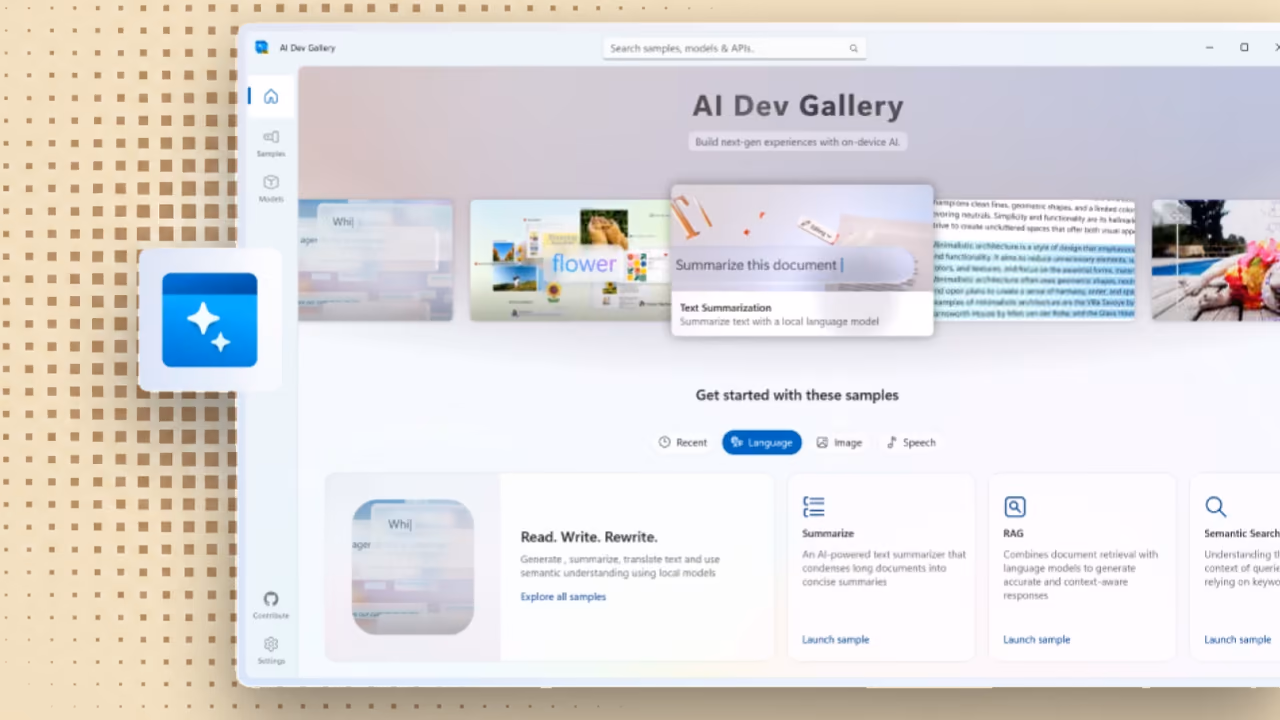 AI Dev Gallery showing local AI samples