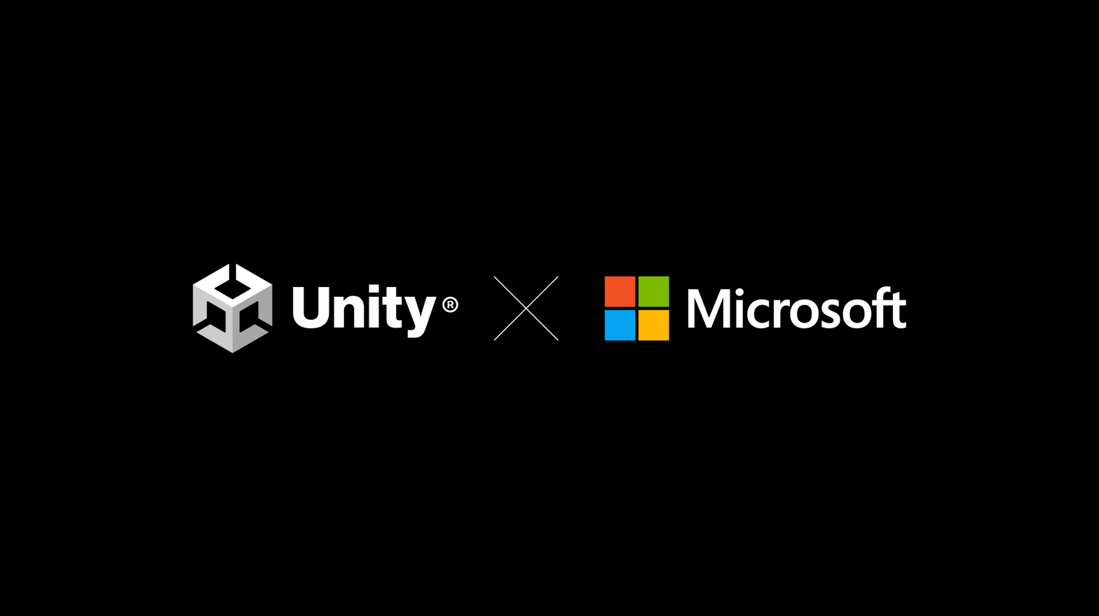 Unity logo and Microsoft logo side by side with an x in the middle showing partnership