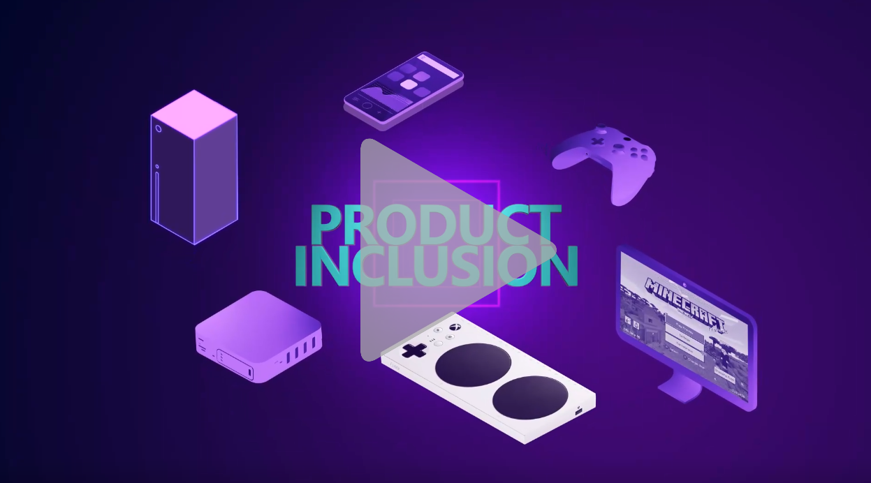 A purple image with play button and Xbox accessories