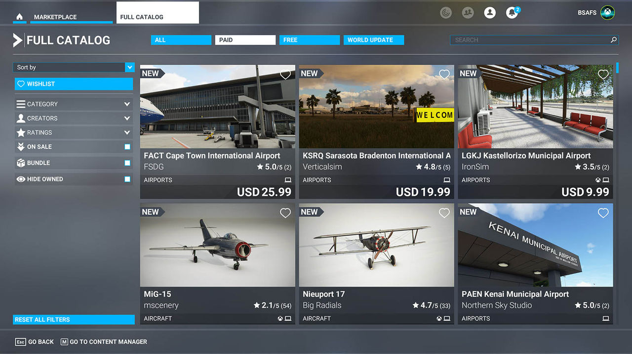 UI showing an example of PlayFab user generated content in Microsoft Flight Simulator