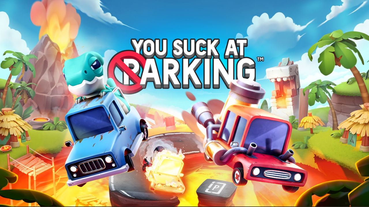 game art with the text "you suck at parking" superimposed