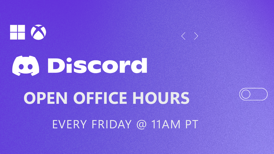 White text on a purple background reads: "Discord Open Office Hours, Every Friday @ 11AM PT"