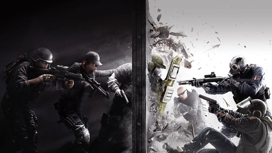 Characters from Rainbow Six Seige busting through a wall