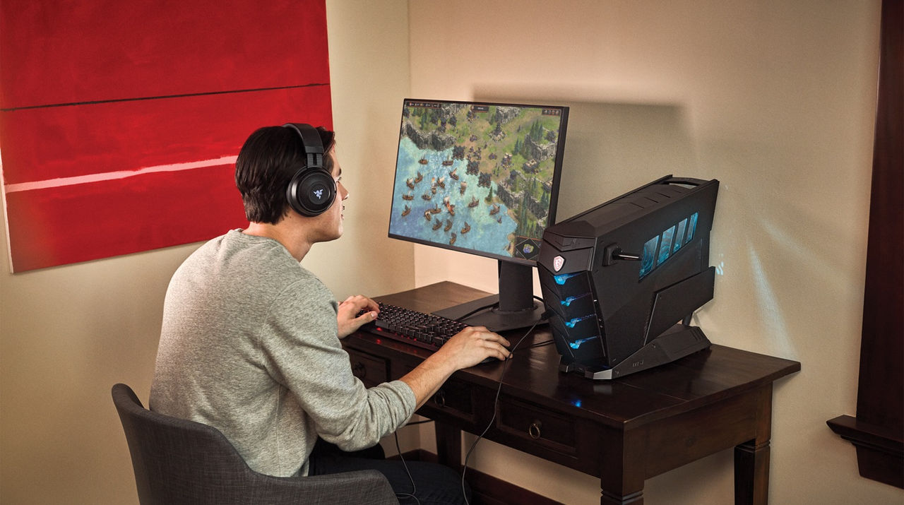 person playing a game on a PC