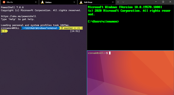 Snímek obrazovky s mozaikou terminálových obrazovek s kódem