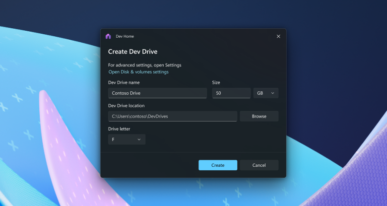 Dev Drive-Symbol mit violettem Hintergrund