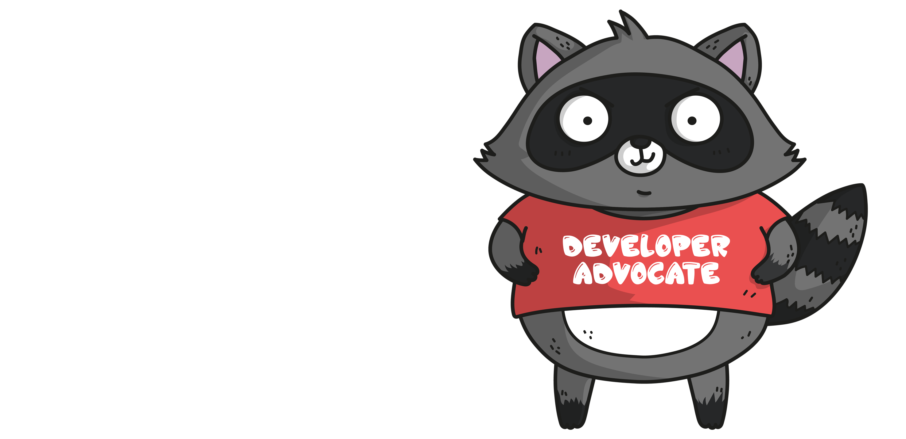 Developer Advocate Bit i en rød t-shirt med Developer Advocate-mærke.