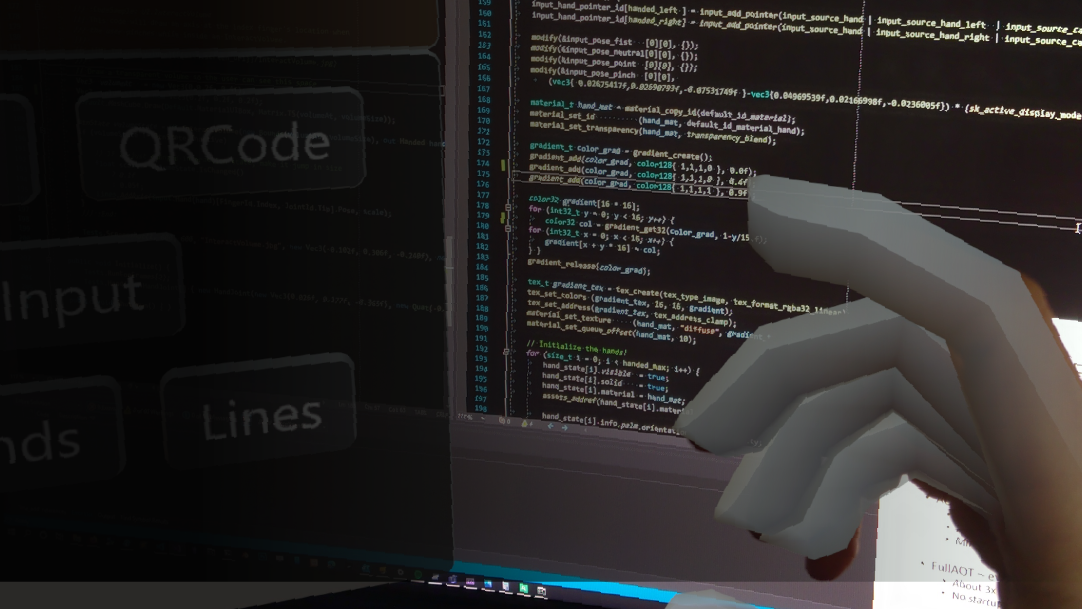 Screen shot of code in Visual Studio in VR