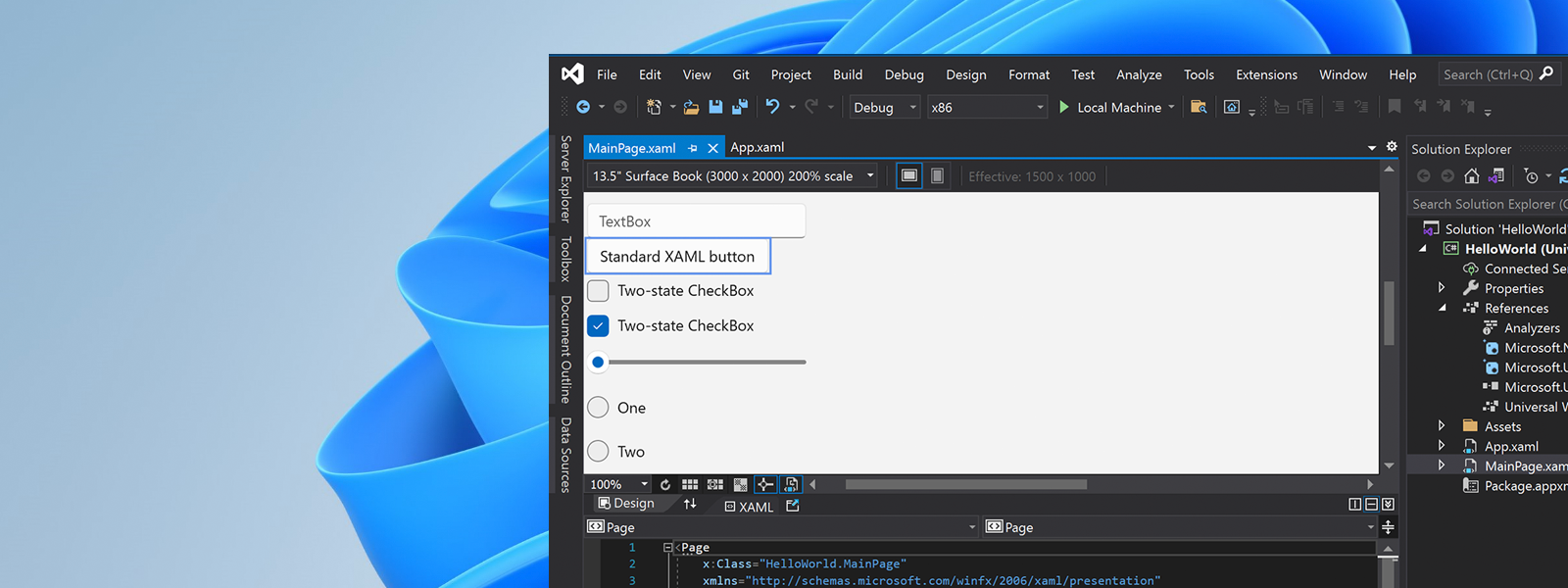 Captura de pantalla del SDK en Visual Studio