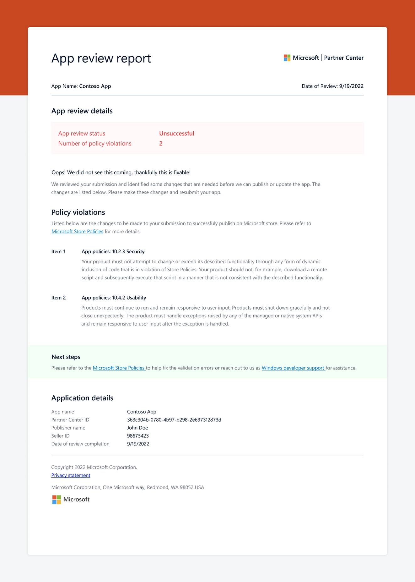 Screenshot of App Review Report