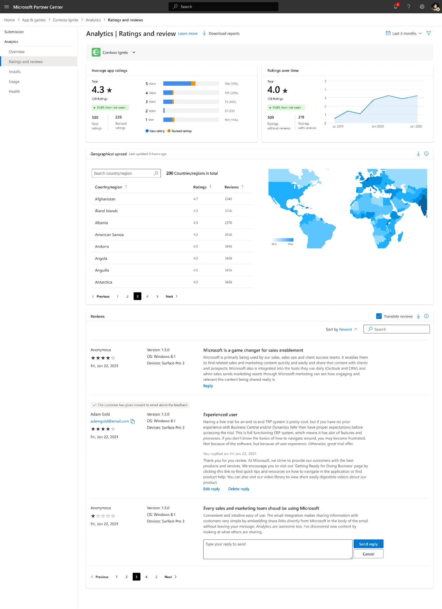 Zrzut ekranu przedstawiający przeglądy klientów